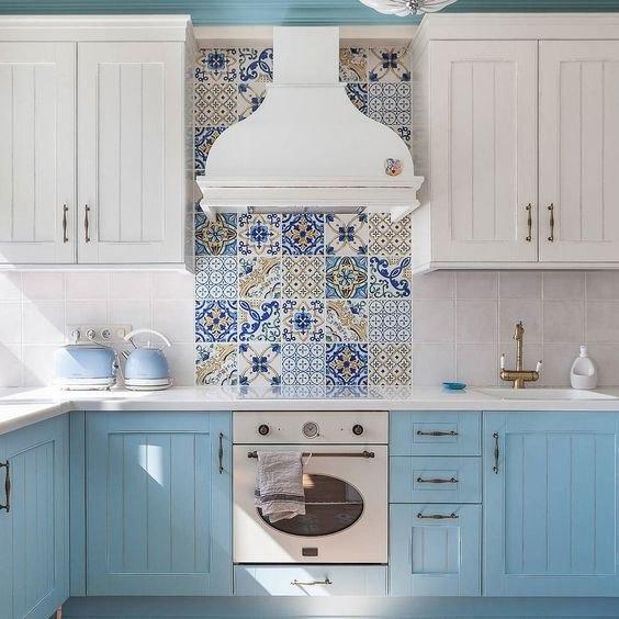 Image result for آشپزخانه آبی و سفید
